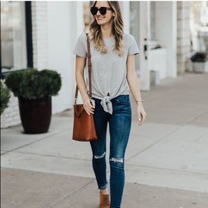 Madewell texture & thread tie front grey top